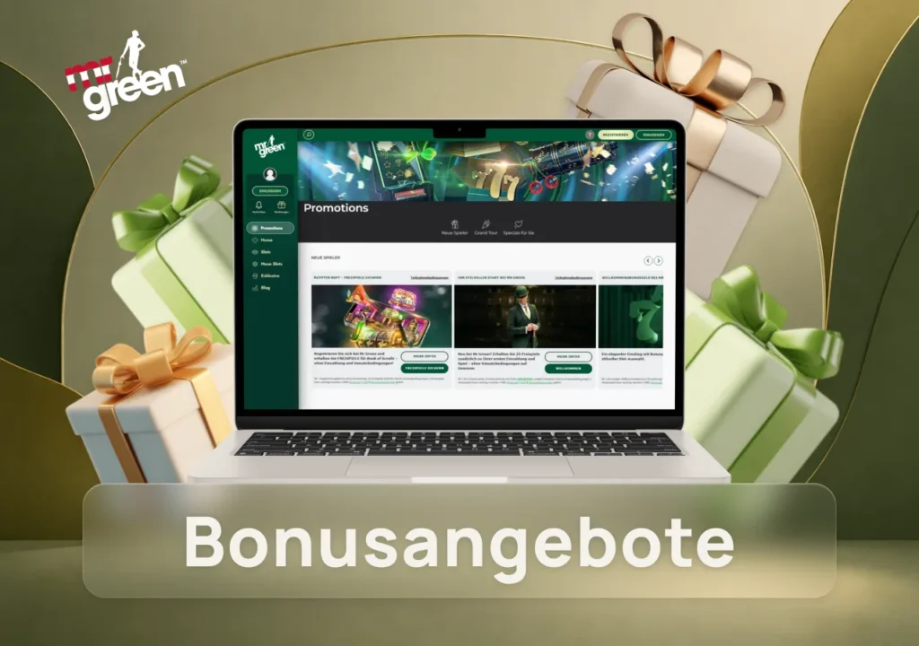 Bonusangebote von Mr Green Casino mit Aktionen und exklusiven Vorteilen für neue und bestehende Spieler.