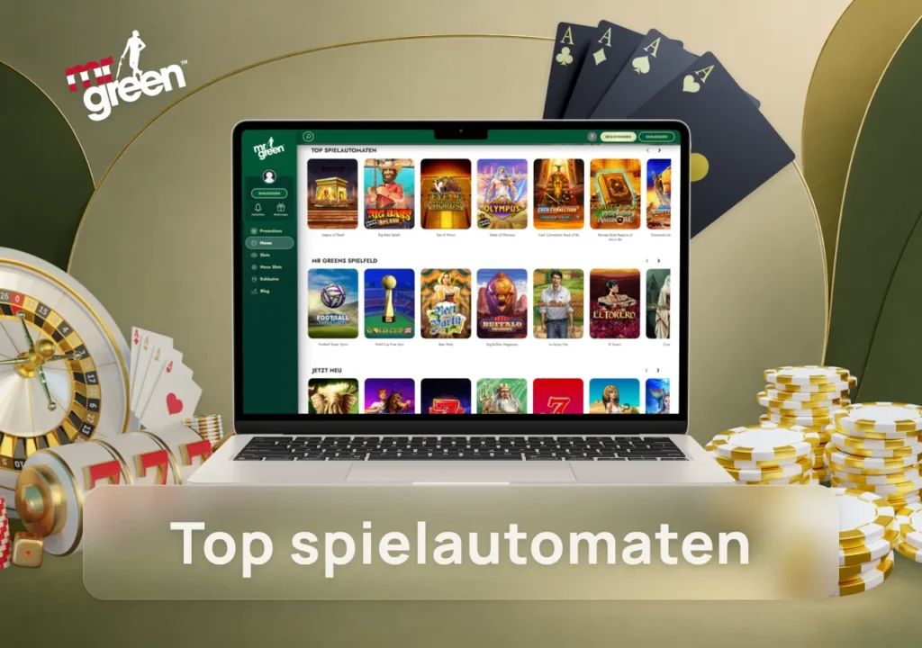 Top-Spielautomaten von Mr Green Casino mit großer Auswahl an beliebten Online-Slots.